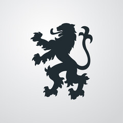 Logo heráldica con silueta de león medieval de pie en fondo gris © teracreonte