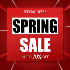 Spring sale banner special seasonal offer advertising up to 70 percent off discount template design vector illustration.
