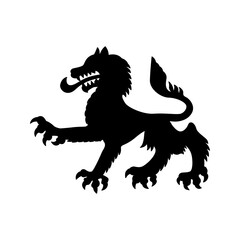 Logo heráldica con silueta de lobo o perro medieval en color negro