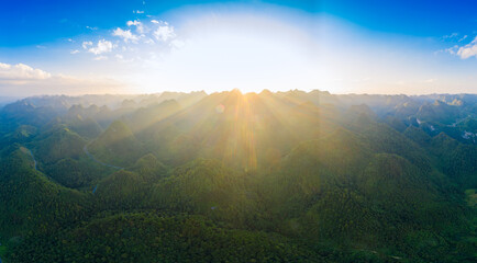 Panoramic view of peaks in xiaoqikong scenic area, Libo County, Guizhou Province, China
