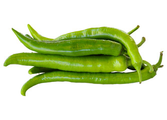Green chili pepper isolated on a white background. Black pepper Clipping Path.