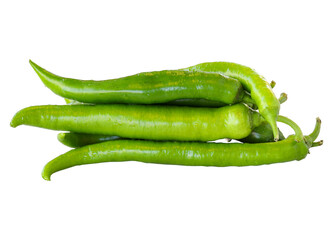 Green chili pepper isolated on a white background. Black pepper Clipping Path.