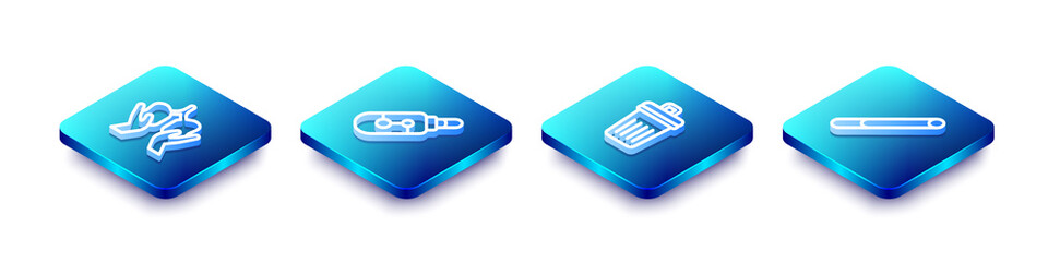 Set Isometric line Lungs, Electronic cigarette, Trash can and Cigarette icon. Vector