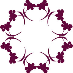 Round colored floral openwork frame from the silhouette of carnation flowers, vector for various designs, noble wine burgundy color.
