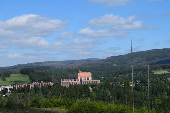 View of Altenau with the Brocken mountain peak; Germany; Harz mountians