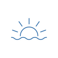 Sun and sea icon, Hand drawn outline icon on white background