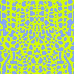 Blue spots on neon green background seamless pattern. 