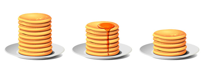 Pancakes on a plate with syrup  - obrazy, fototapety, plakaty