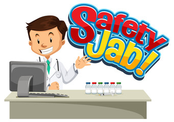 Safety Jab font with a male doctor cartoon character