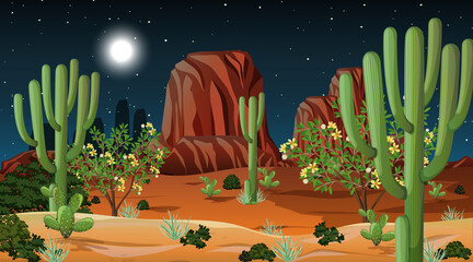 Desert forest landscape at night scene