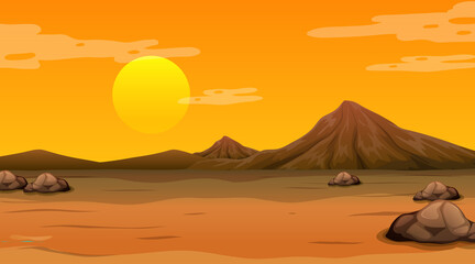 Fototapeta na wymiar Empty desert forest landscape at sunset time scene