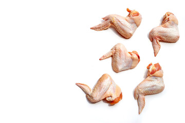 Fresh raw chicken wings on white background.