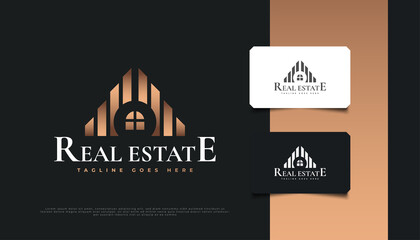 Abstract Gold Building for Real Estate Company Logo. Construction, Architecture or Building Logo Design