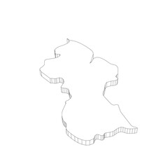 Guyana - 3D black thin outline silhouette map of country area. Simple flat vector illustration.