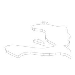 Haiti - 3D black thin outline silhouette map of country area. Simple flat vector illustration.