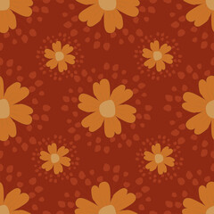 Yellow, orange and brown vintage flowers seamless background