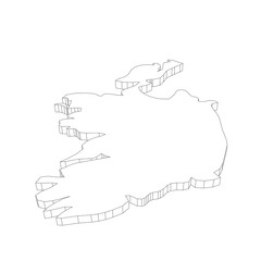 Ireland - 3D black thin outline silhouette map of country area. Simple flat vector illustration.