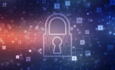 Closed Padlock on digital background, Technology security concept. Cyber Security and network protection Concept, personal data security