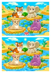 Fotobehang Spot the differences. Two images with seven changes between them, vector and cartoon illustrations  © ddraw