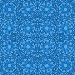 seamless pattern of blue lace with flowers on a blue background