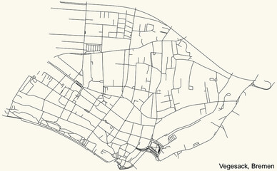 Black simple detailed street roads map on vintage beige background of the quarter Vegesack subdistrict of Bremen, Germany
