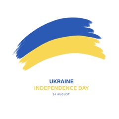 Anniversary banner with Ukrainian text: Happy independence day of Ukraine. Watercolor brush stroke flag background. Classic national country flag with Abstract watercolor grunge brush flag