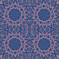 pink seamless floral lace pattern on blue background