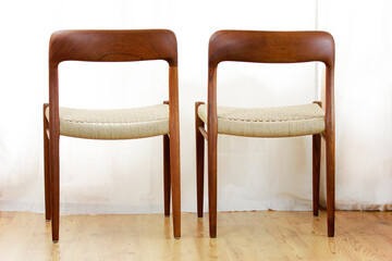 A pair of teak CHAIRS Danish Design Chair Mid Century 60s Vintage Dining paper cord seat wood...