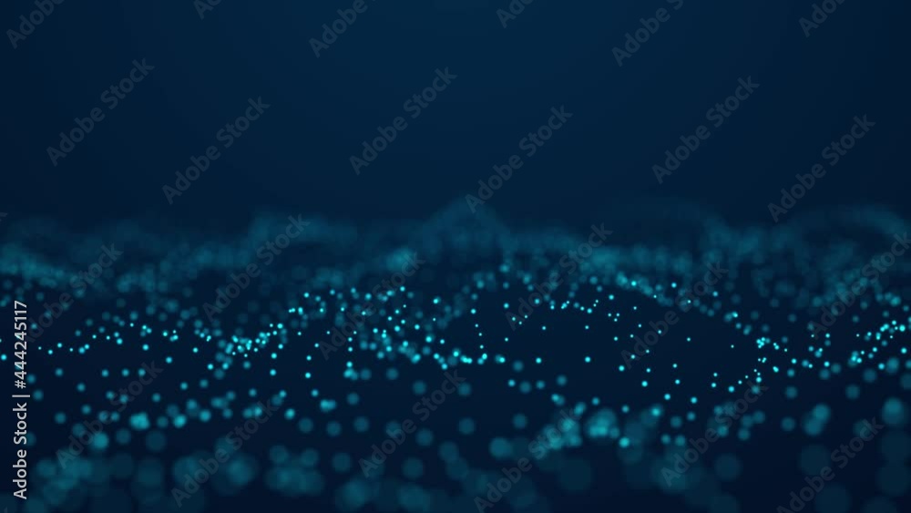 Poster Abstract blue background of points. Falling cyber particles. Big data stream. Seamless loop. 3d rendering