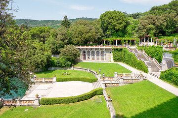 External view of the garden of Miramare Castle, in the city of Trieste (Northern Italy). It was...