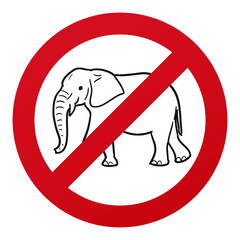 No Elephant Symbol Isolated on White Background. Animal Vector Illustration Prohibition Stop Sign.