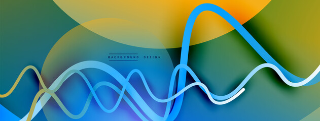 Abstract gradient background with wave line with shadow effect. Geometric composition. 3D shadow effects and fluid gradients