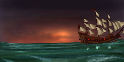 battle of two ships at sea 