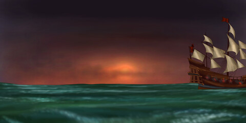 battle of two ships at sea 