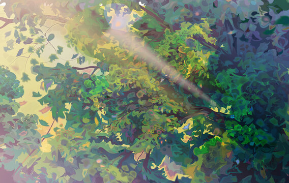 Vector forest landscape painted in Corel DRAW, available in CDR format