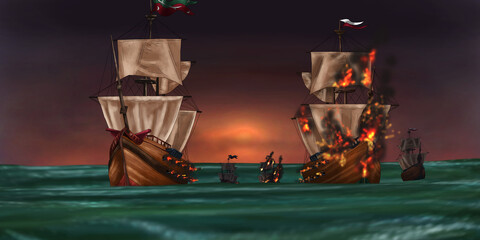 battle of two ships at sea 
