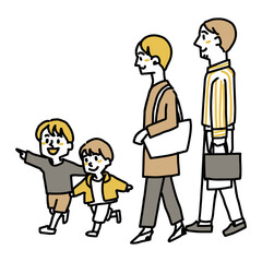 お出かけする家族