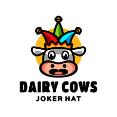 Logo Design Mascot Cartoon Cow with Joker Hat