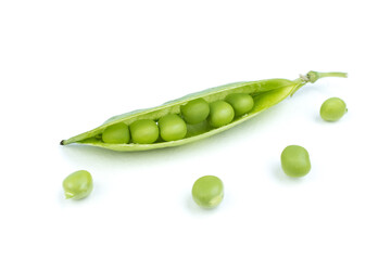 Sugar snap peas isolated white background. Vegetable protein.