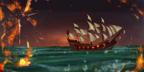 battle of two ships at sea 