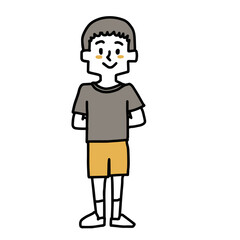 後ろ手ではにかむ男の子