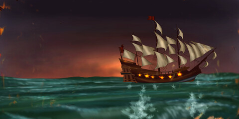 battle of two ships at sea 