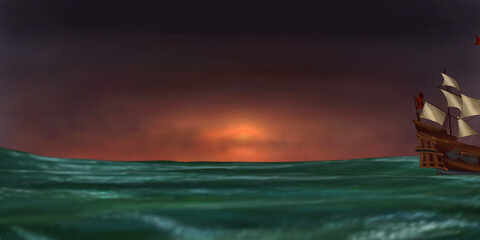 battle of two ships at sea 