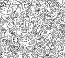 Fotobehang Abstract vector seamless pattern with waving curling lines, "sea waves" effect   © Marina Sun