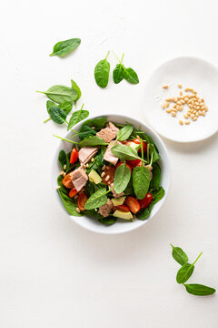 Overhead View Of Tuna And Spinach Salad Healthy Food