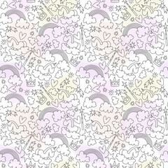 Seamless pattern with unicorn and rainbow