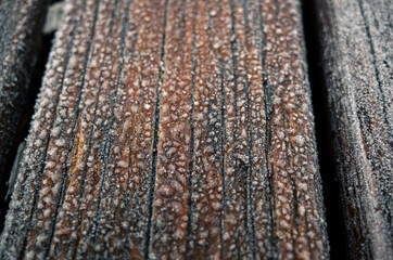 Frost on wooden surface