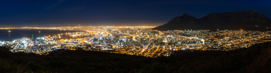 Fototapeta na wymiar Panoramic scenic view cityscape of Cape Town, South Africa by night.