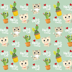 pattern postcard banner cartoon cat and cactus cute vector illustration background 02