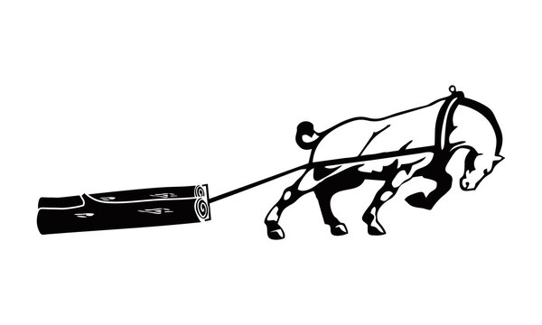 wood pulling horse illustration
